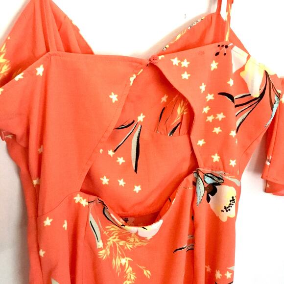 Urban Outfitters UO Boardwalk Floral Off The Shoulder Midi Dress in Coral Size L - Picture 8 of 10